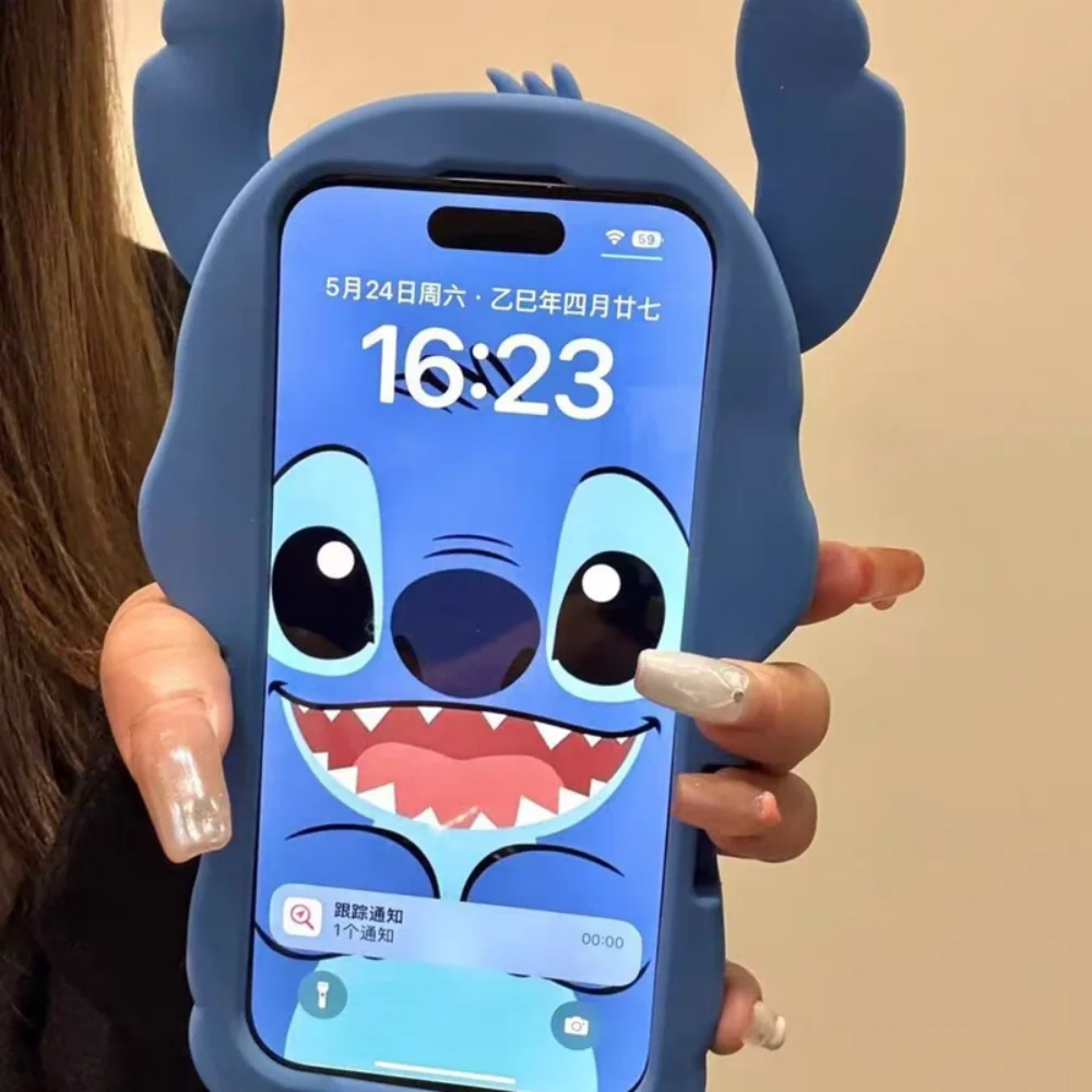 Disney capa de telefone grande ponto orelha lilo para iphone ar 16 plus 17 15 14 13 11 12 pro max 17 pro 16e 3d dos desenhos animados capa de silicone macio