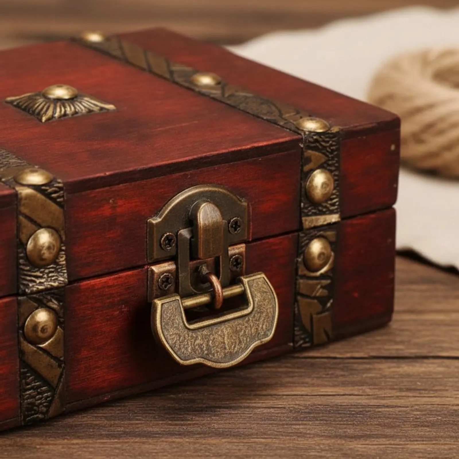 Vintage Wooden Box Decorative Distressed Wood Storage Case Antique Design Treasure Chest Multipurpose Small Trinket Box view 3