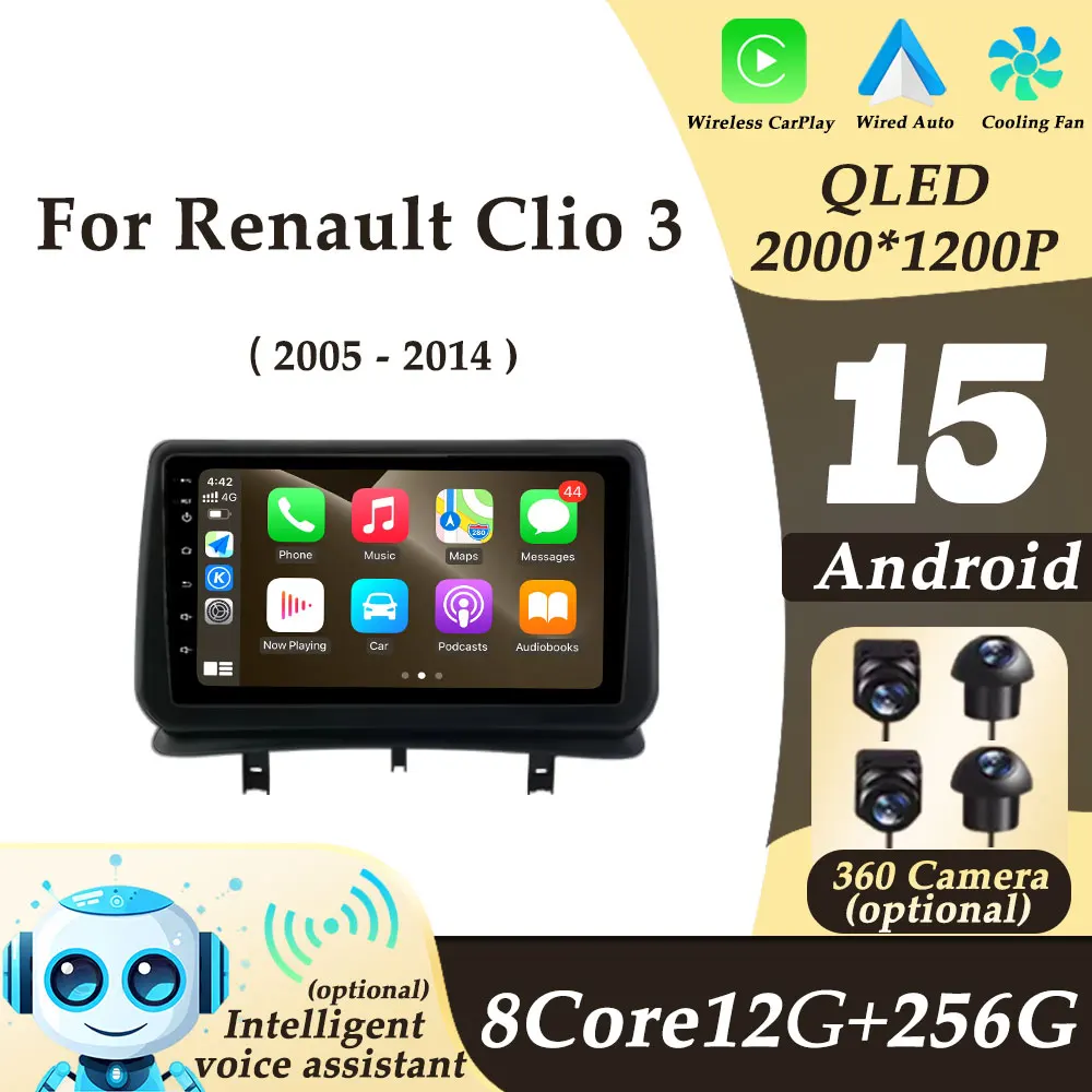 

Android 15 Auto CarPlay Audio Multimedia Playe for Renault Clio 3 2005 - 2014 2K QLED Split Screen Car Radio DSP GPS Navi WIFI