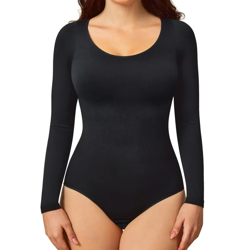 Cross-Border Hot Selling High Quality Seamless Body Shaping Clothes Body Shaping Long Sleeve round Neck Tights Waist and Abdomen