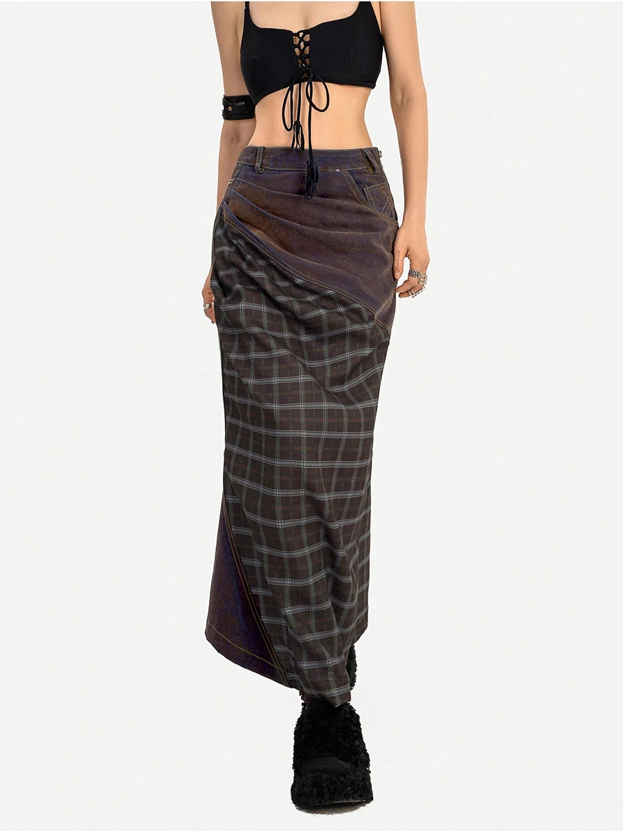 تنورة نسائية من REDDACHiC منقوشة من قماش الدنيم ذات ثنيات عالية الارتفاع حورية البحر تنورة طويلة Gyaru Y2k ملابس خروج عتيقة