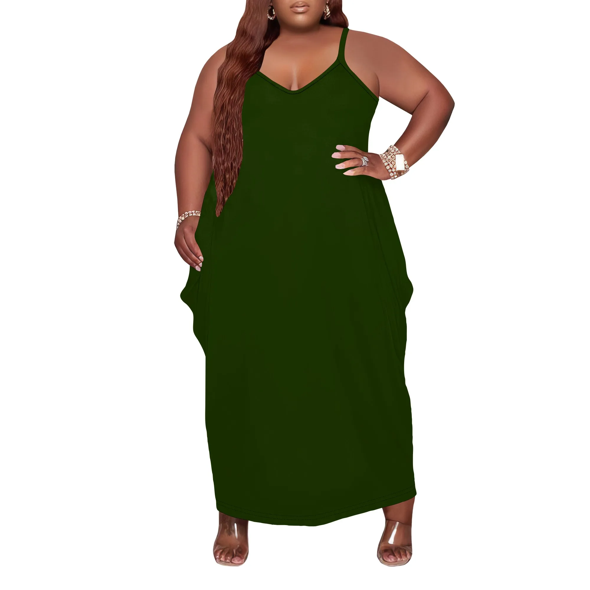 

Women's Plus Size Casual Maxi Dresses Summer Suspender Beach Dress Sundress with Pockets