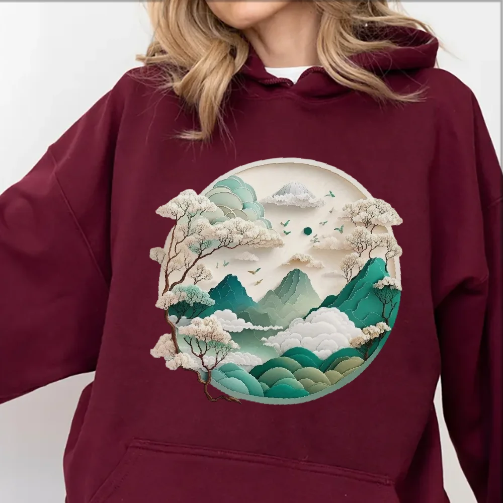 Grafische hoodie Chinees landschap Traditioneel Serene Cultureel Unieke Y2K-stijl Kleding Zachte stof Landschap - Thema Casual hoodie