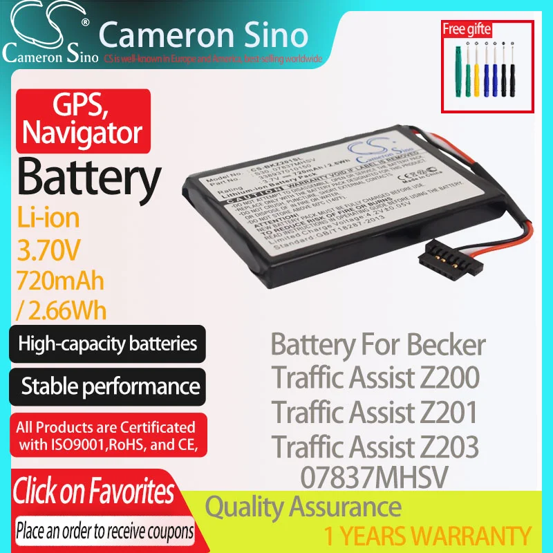 CameronSino Battery for Becker Traffic Assist Z200 Z201 Z203 Z204 Z205 Ready 50 fits Becker 07837MHSV GPS, Navigator battery