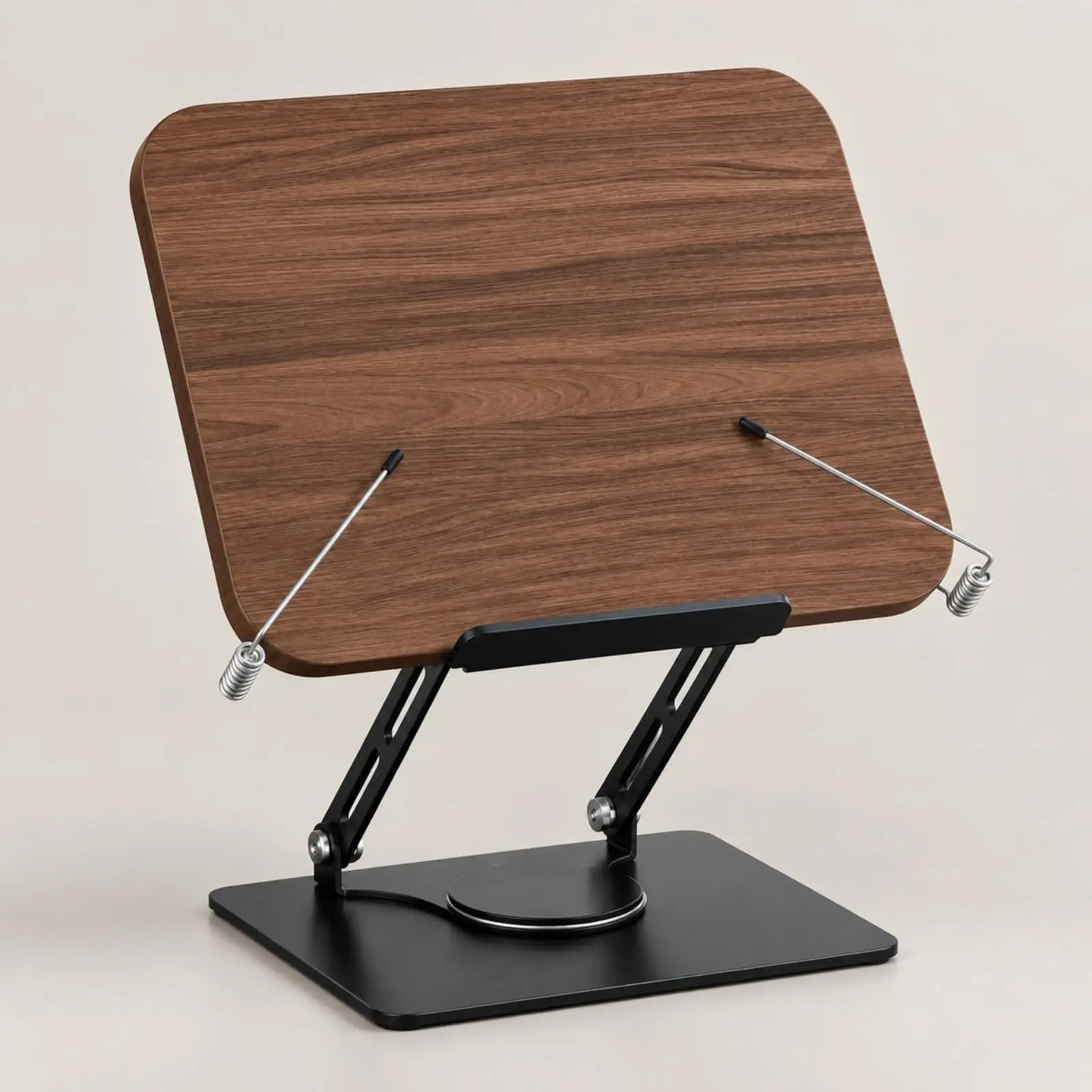 Foldable Desktop Reading Stand Space-Saving Wood-Grain Book Stand with Ledge Adjustable Book Holder with Page Clips Stable