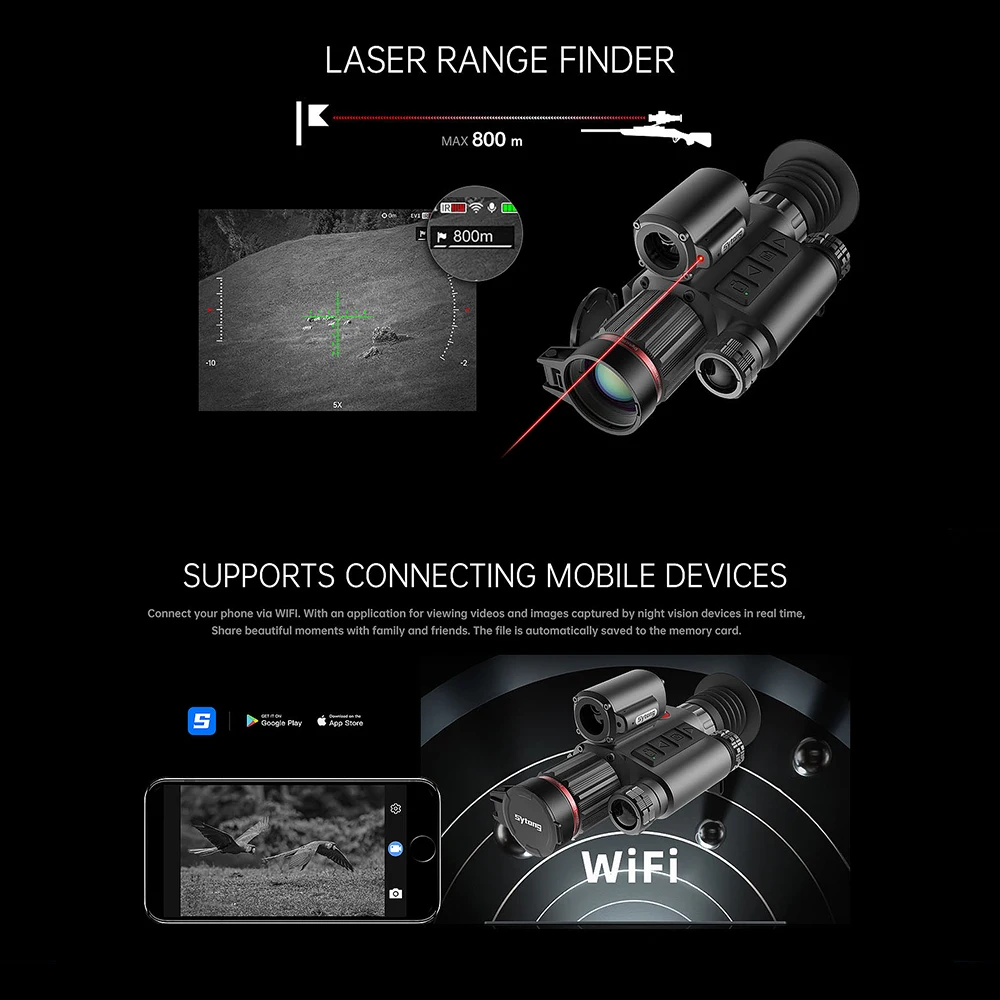 Sytong HT70 LRF 6.5-13X / 3X-8X Night Vision Riflescope Laser Rangefinder WIFI monocular Aim Sight Hunting IR Camera recorder