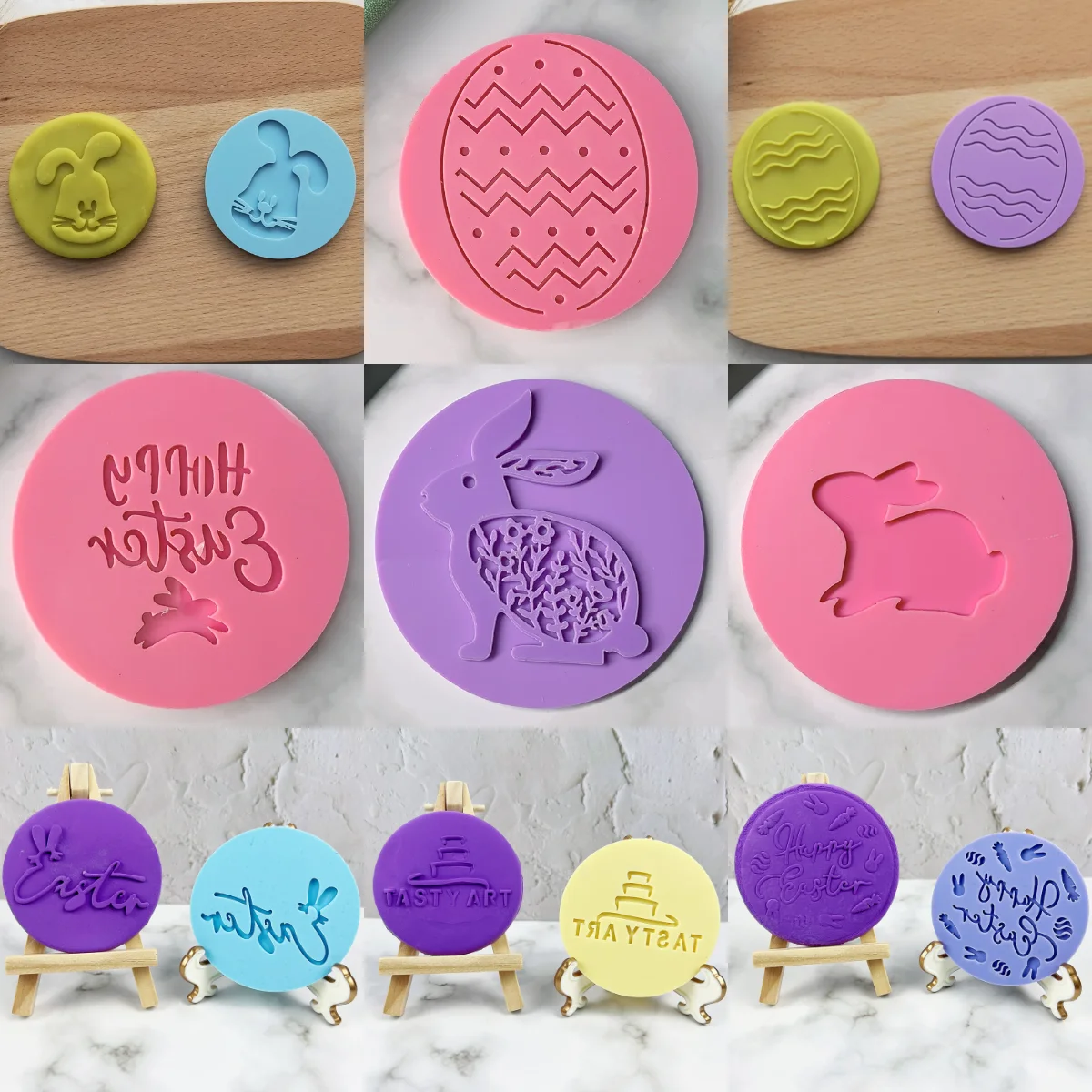 Happy Easter Egg Rabbit Acrylic Cookie Embossing Stamp Bunny Shape Fondant Cake Mold Baking Accessories Cake Decorating Tools