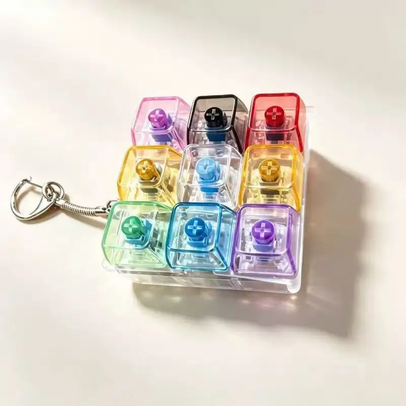 Keyboard Fidget Toys LED Crystal Keycap Keychain Stress Relief Fingertip Gadget Decompression Toys Clicker Fidget Toy