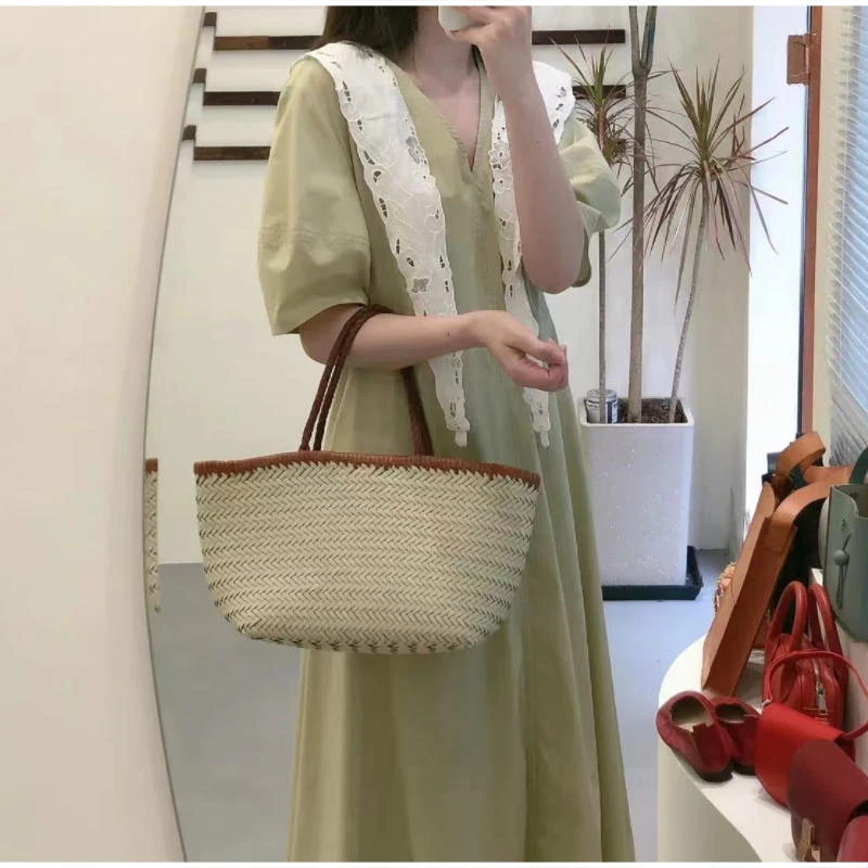 Luxuriöse Handtasche mit Obergriff, Französischer Stil Echtes Leder Patchwork Große Einkaufstasche, Damen Retro Casual Schultertasche – Detail 15