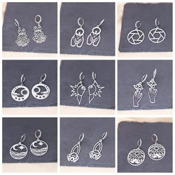 Kinitial Stainless Steel Sun Face Rabbit Lotus Flower Hand Moon Star Horse Ghost Earrings For Women Trendy Piercing Jewelry