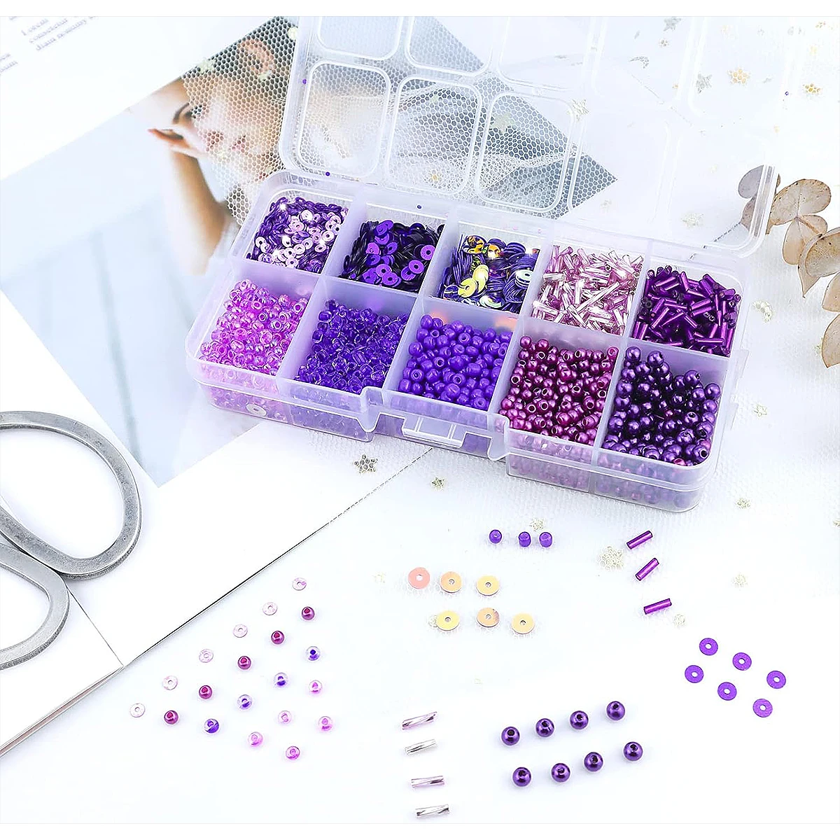 Premium 10 Grid Multi-color Imitation Pearl Beads, Rice Beads, Sequins Kit - DIY Jewelry Making (Bracelet/Necklace/Accessories)