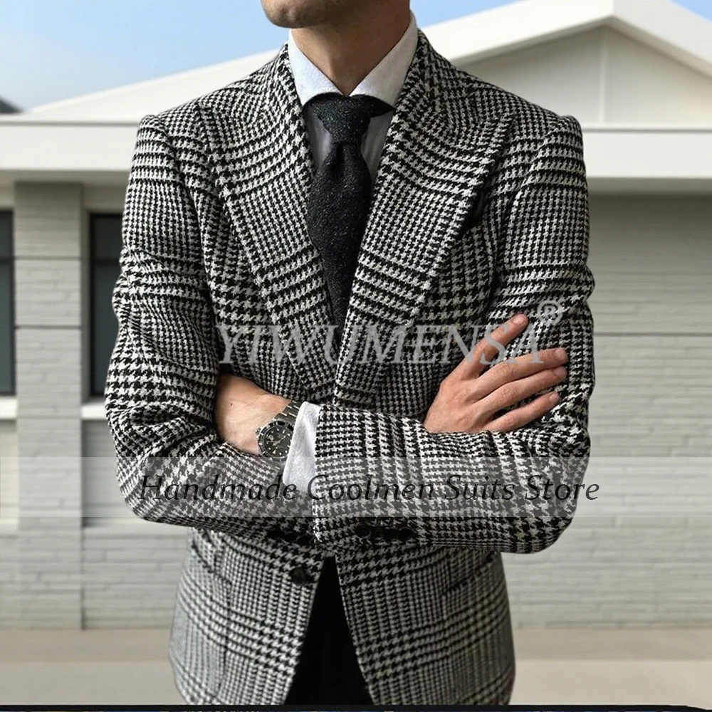 

Classic Plaid Check Suits Men For Business Dinner Party 2 Pieces Sets Single Breasted Prom Blazer Pants Male Fashion Tuxedos