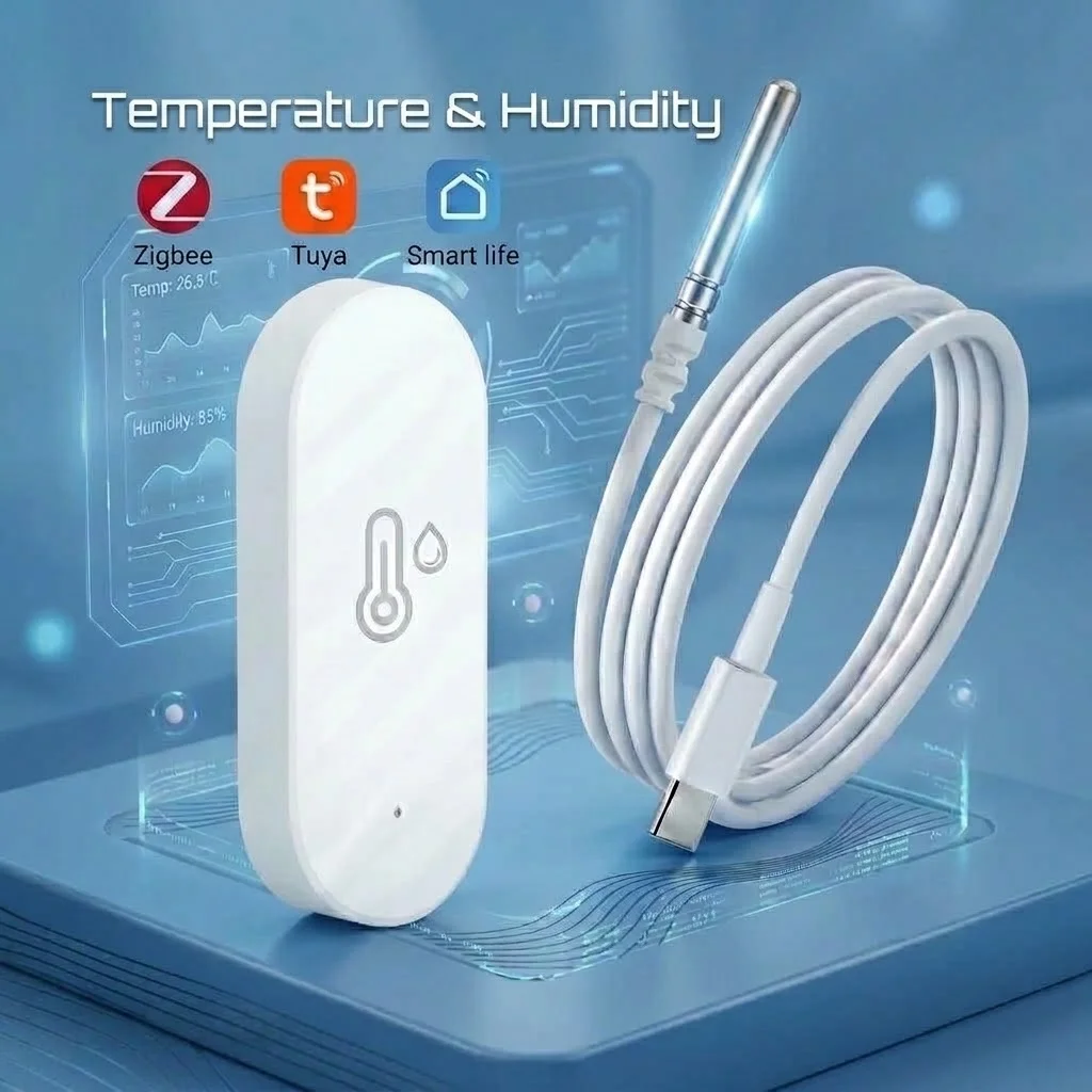 NTC Temperature Humidity Sensor with Probe Liquid Temperature Detection For Indoor and Outdoor Work with Smart Life Tuya Hub Z2M