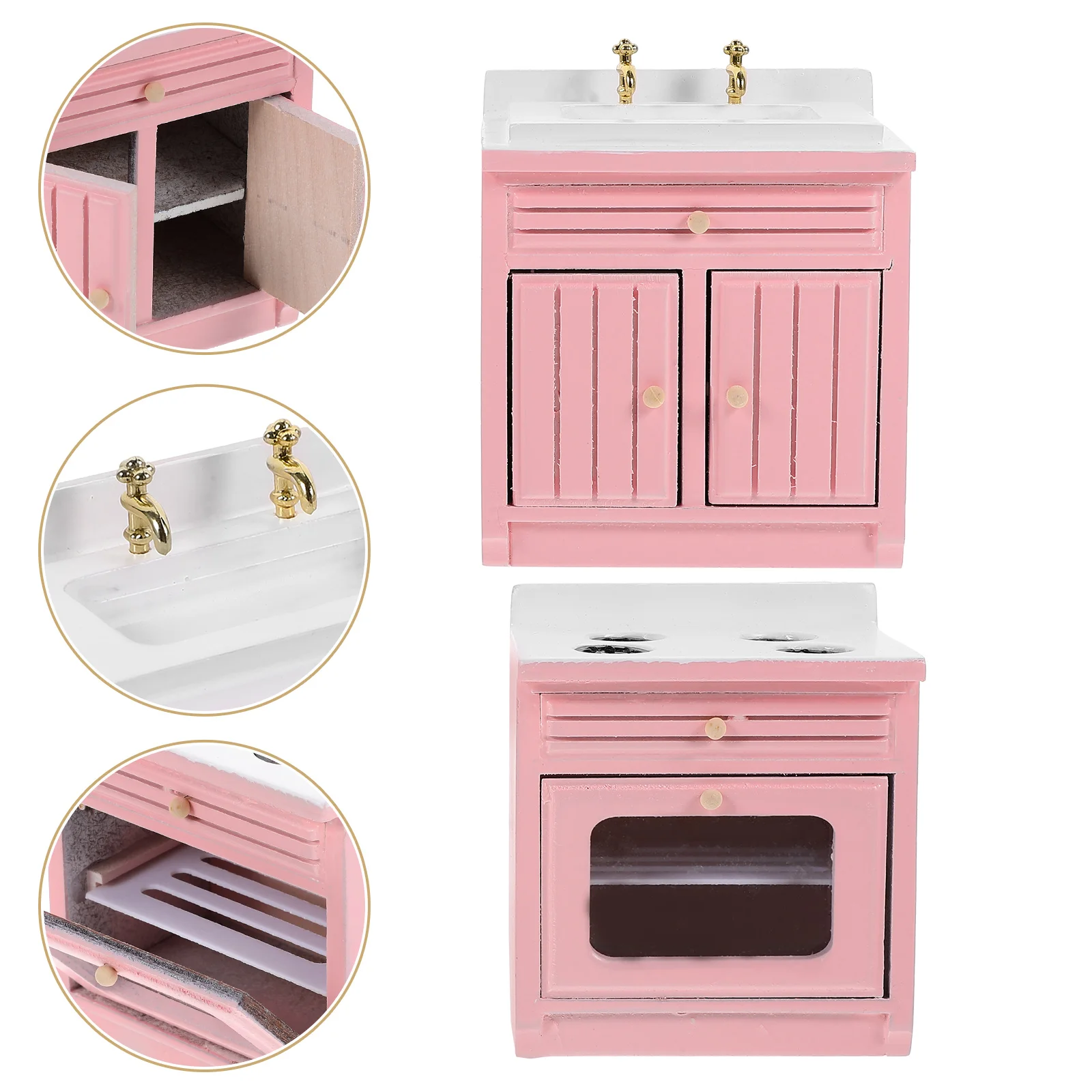 Mini Kitchen Accessories 1/12 Scale Dollhouse Furniture Warmers Wash Basin Scene Prop Supply Set Washing Stove Models