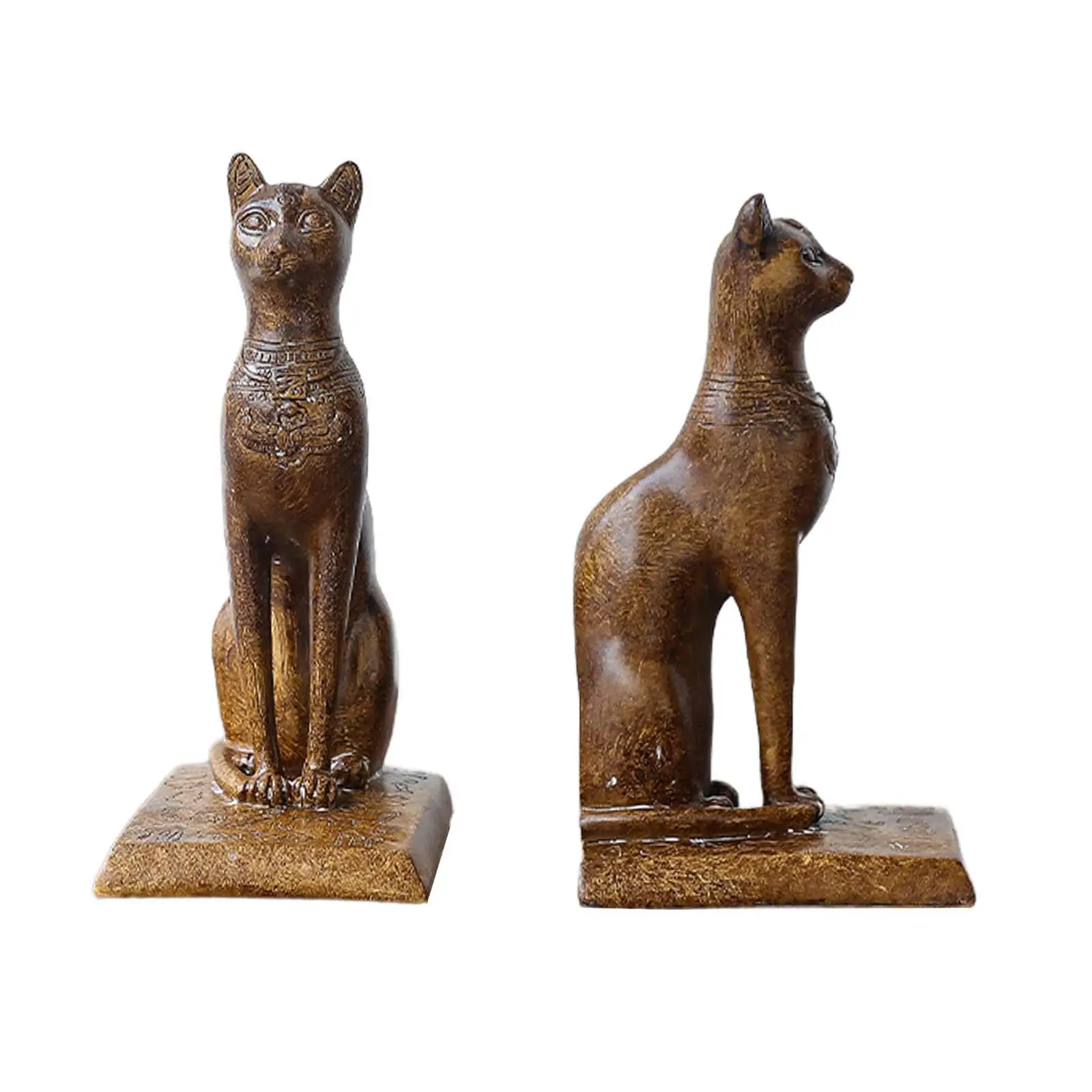 2Pcs Egyptian Cat Statues Bookends Vintage Book Shelf Holders Book Supports for Bookshelf Bar Office Bedroom Home Decoration