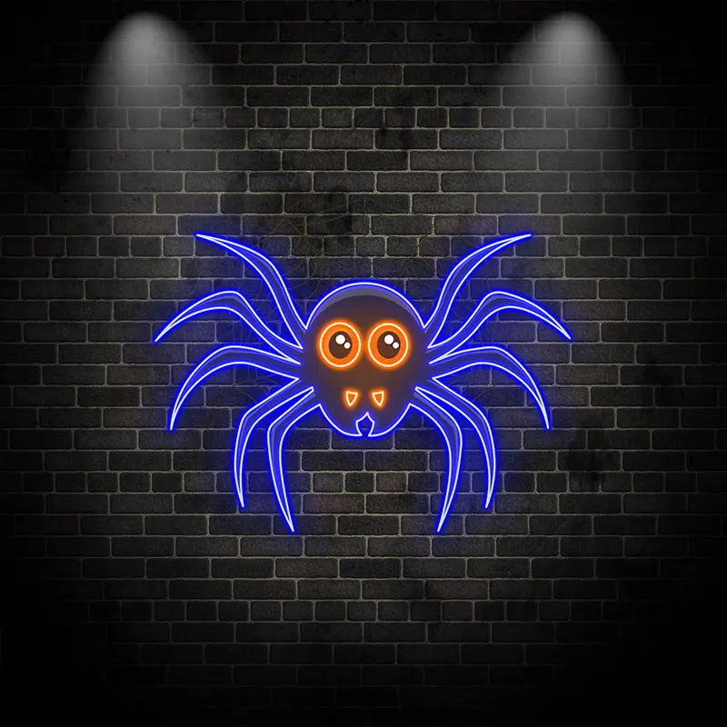 Halloween Spider Neon Light - Cute LED Spider Decoration with Web for Halloween Party, Indoor/Outdoor Spooky Atmosphere Lighting