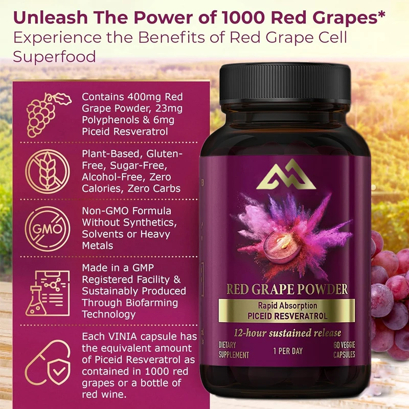 12 hour sustained-release resveratrol supplement. Supports heart health, promotes blood flow,and is a ketone friendly vegetarian