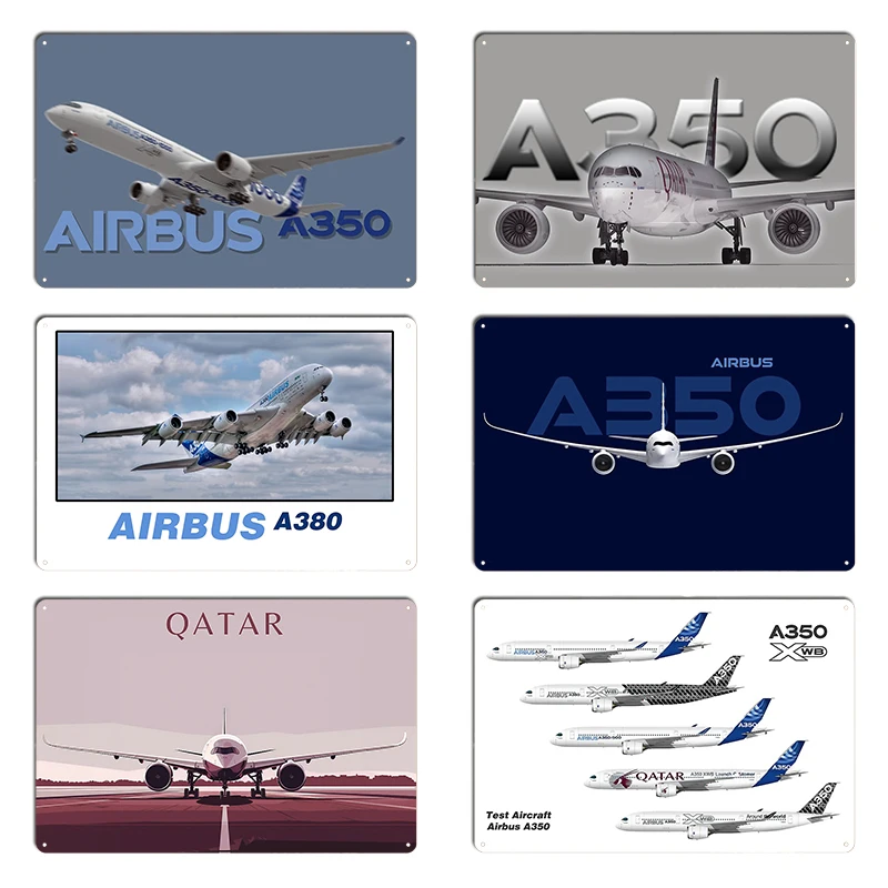 Qatar A350-1000 in flight Airbus A380 Take-Off Metal Club Party Wall Design Tin Sign Poster