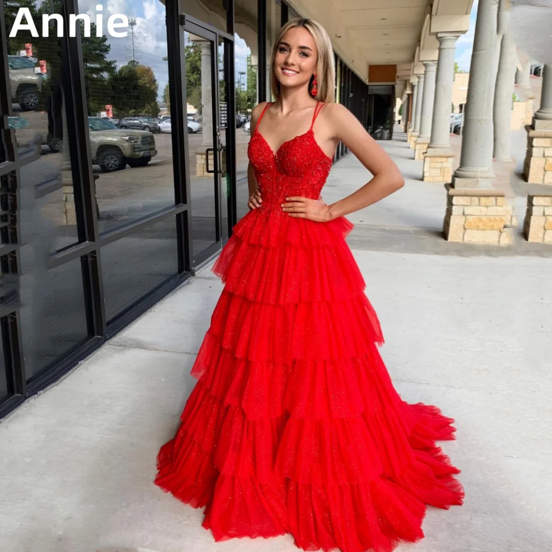 Annie Red Prom Dresses Glitter Tulle Embroidery Graduation Prom Dress Sweetheart  Wedding Party Dresses 2024 Vestidos De Noche