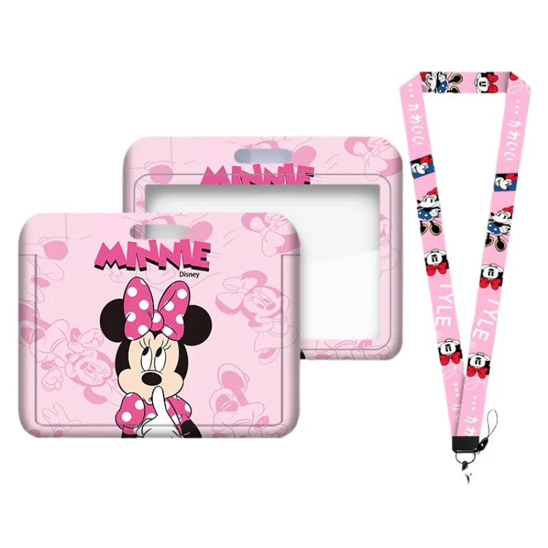 

Disney Mickey Mouse Badge Holder for Students Cute Minnie Horizontal with Snap Clasp Long Lanyard for Access Control Work ID