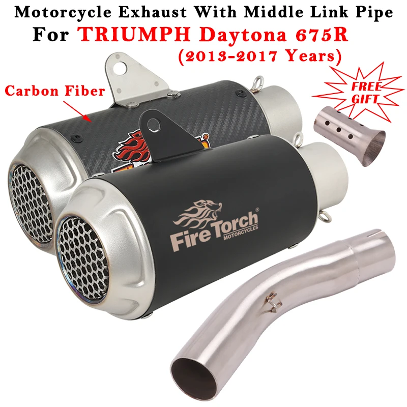 

Motorcycle Exhaust System Modified Carbon Fiber Muffler Middle Link Pipe For TRIUMPH DAYTONA 675R 675 R 2013 2014 2015 2016 2017