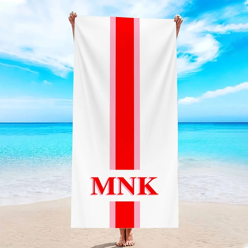 1pc  Personalized Monogram MNK Beach Towel, Custom Striped Quick Dry Oversized Beach Blanket for Summer Vacation Swimming Pool