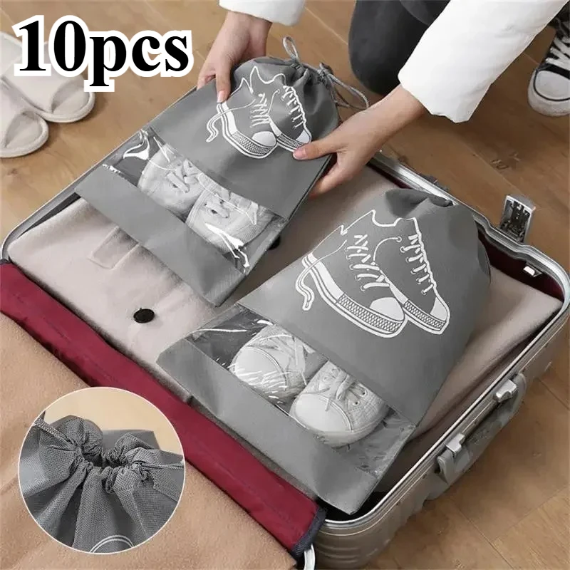 10pcs Shoes Storage Bag Closet Organizer Non Woven Travel Portable Bag Waterproof Pocket Clothing Classified Draw Hanging Bag