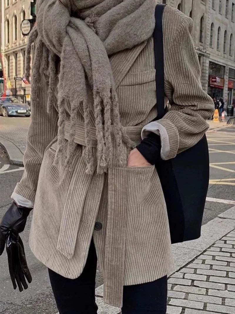 

Женский вельветовый пиджак ROUJE KEFSS свободного кроя, осенняя новинка, средней длины, с длинным рукавом, деловой стиль