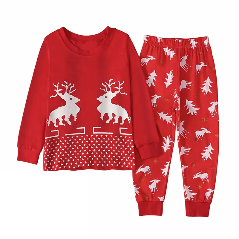 Elk Elf Print Christmas Pajamas Kids Long Sleeve Red Top Pants 2 Pieces Autumn Winter Children's Sleepwear Clothing Sets