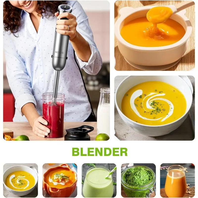 5-in-1 Immersion Hand Blender Stainless Steel Shaft 12 Speed Turbo Stick Blender for Baby Food Smoothies Soups