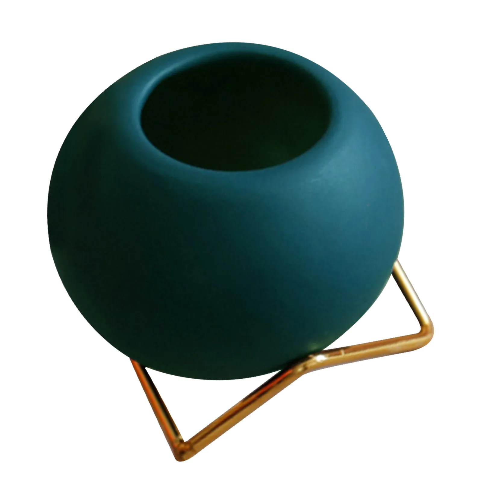 Ceramic Round Flower Pot with Galvanized Steel Stand Modern Home Decor Indoor Planter for Succulents Flowers Artistic Fashion