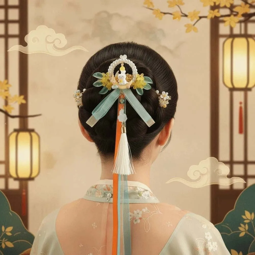 Chinese Jewelry Vintage Hanfu Headwear Cute Traditional Forehead Chain Dainty Beaded Tassel Hairpins Girls