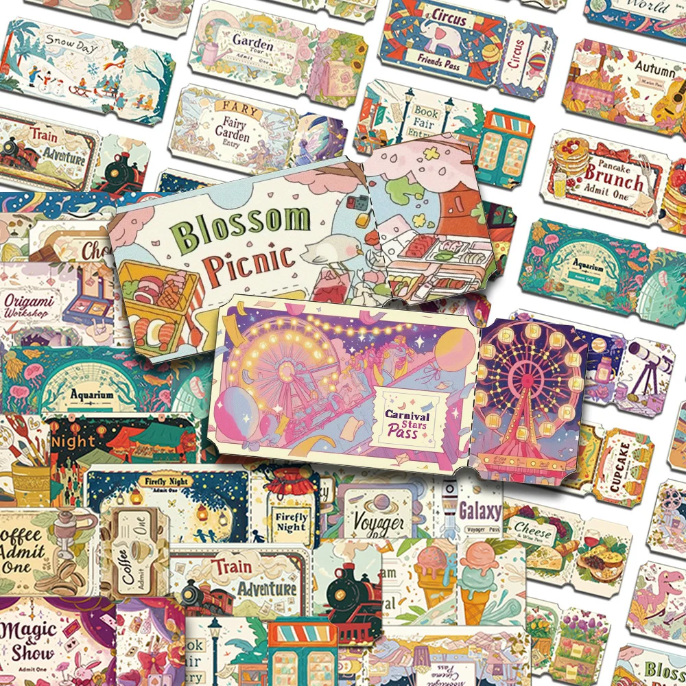 50 Stück fantastische Traumticket-Aufkleber für Laptop, Sammelalbum, Koffer, Kühlschrank, Gitarre, DIY, Cartoon, ästhetische Aufkleber