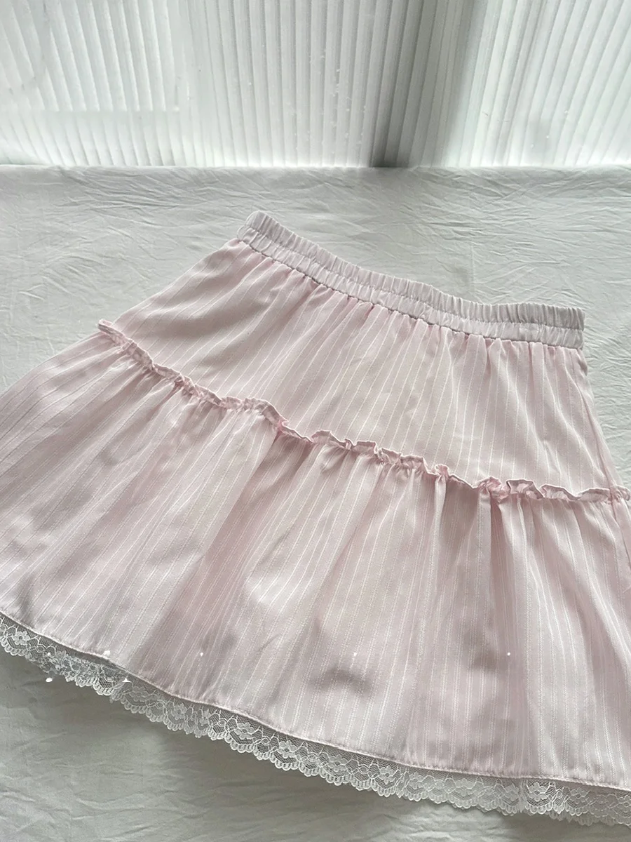 

Sweet Fre Knot Lace ort Skirt Women Summer Bubble Sve Doll Collar irt Two Piece Set Polyester Fabric