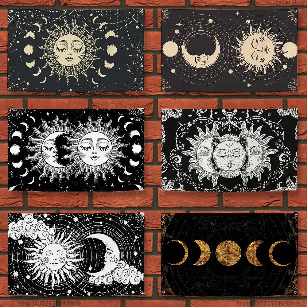 

Tarot card Black and white Sun Flag Tapestry Wall Hanging Sassy Aesthetic Decoration Dorm PartyBackdrops Cloth