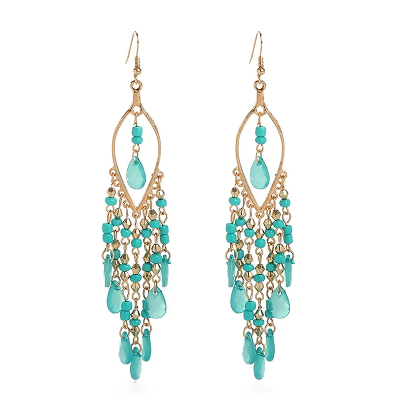 Ethnische Lange Acryl Wasser Tropfen Ohrringe für Frauen Retro Boho Gold Farbe Hohl Quaste Ohrringe Bijoux Femme Zubehör – Detail 31