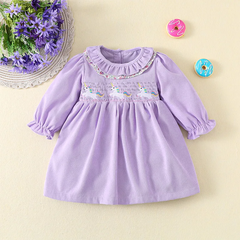 Robe d'automne à manches longues pour filles, avec col à volants, robes de princesse brodées, tenue mignonne pour fête d'halloween, 2025