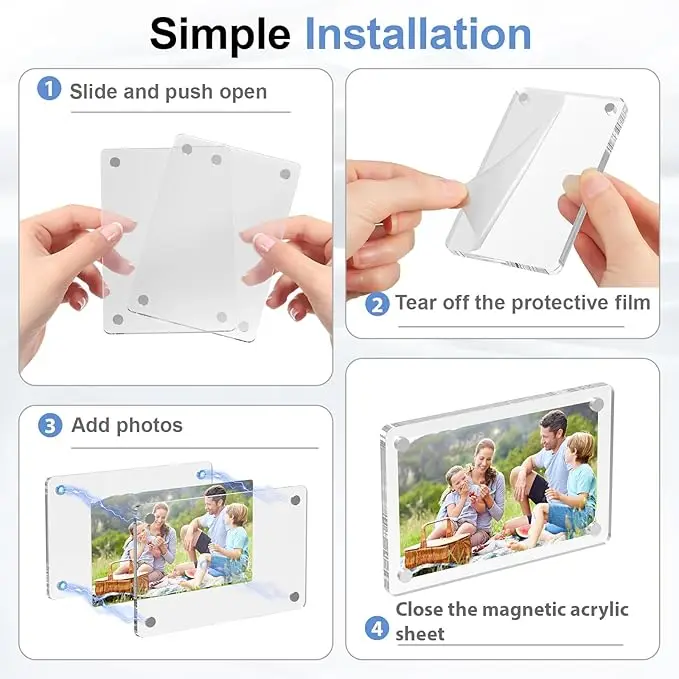 5 Pack Acrylic Fridge Magnetic Frame Double Sided Photo Refrigerator Magnet Picture Frame, Clear Picture Display Frame 6×9cm