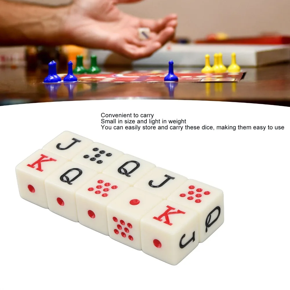 20PCS Fun 6 Sided Spanish Dice 16mm Plastic Square JQK Dice Table Game Dice Set for Family