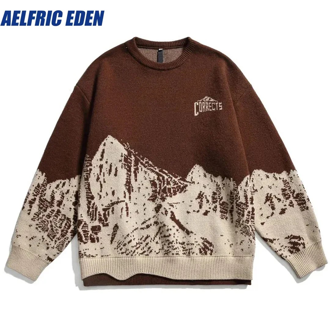 Aelfric Eden Knitted Mountain Pullover Jumpers Vintage Sweaters Streetwear 90s Hip Hop Autumn Harajuku Casual Loose Knitwear