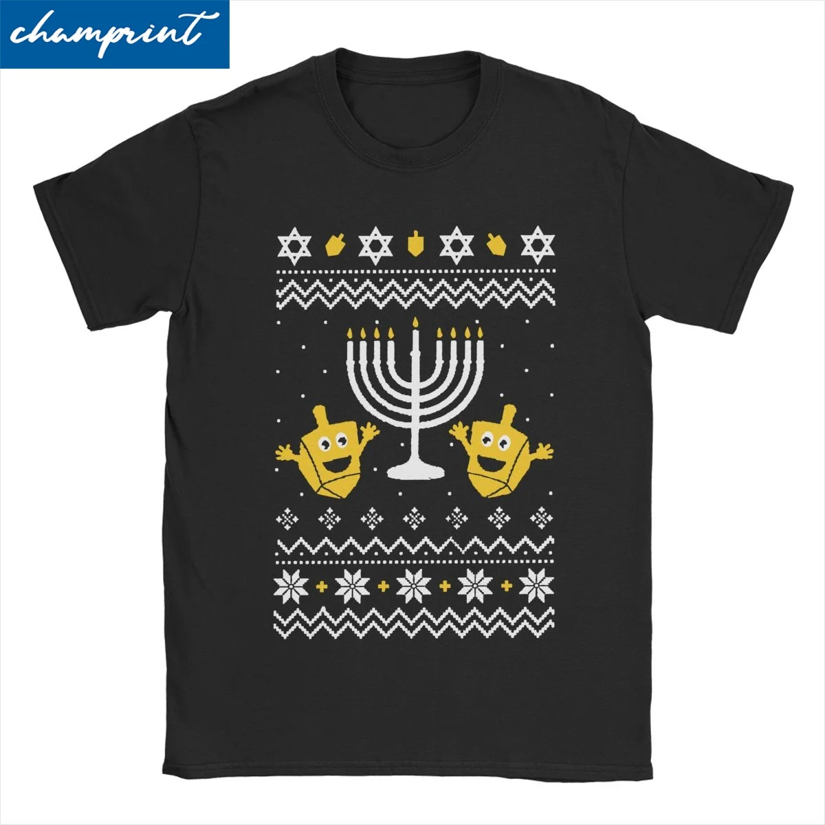 Christmas Hanukkah Pattern T Shirt for Men Women Pure Cotton Vintage T-Shirt O Neck Tee Shirt Short Sleeve Clothing 4XL 5XL