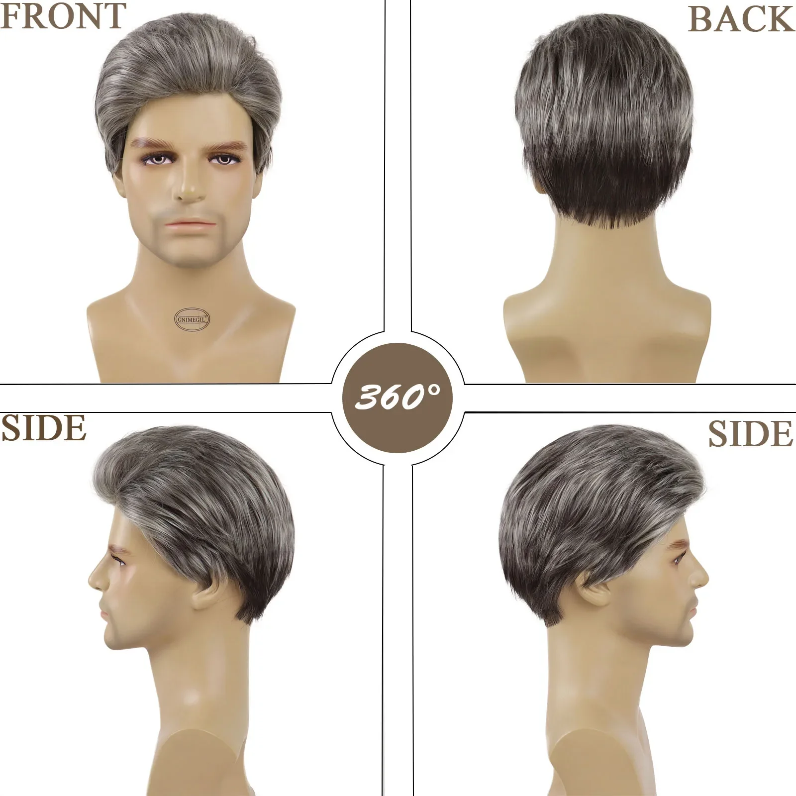 GNIMEGIL Synthetic Hair Male Short Grey Wigs for Men Cosplay Halloween Costume Carnival Party Wig Pompadour Gray Short Hairstyle