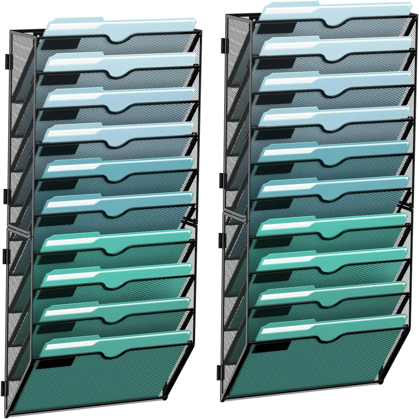 

10-Tier Wall File Organizer, Hanging Storage for Papers Folders Magazines Clipboard, Black 2 Pack