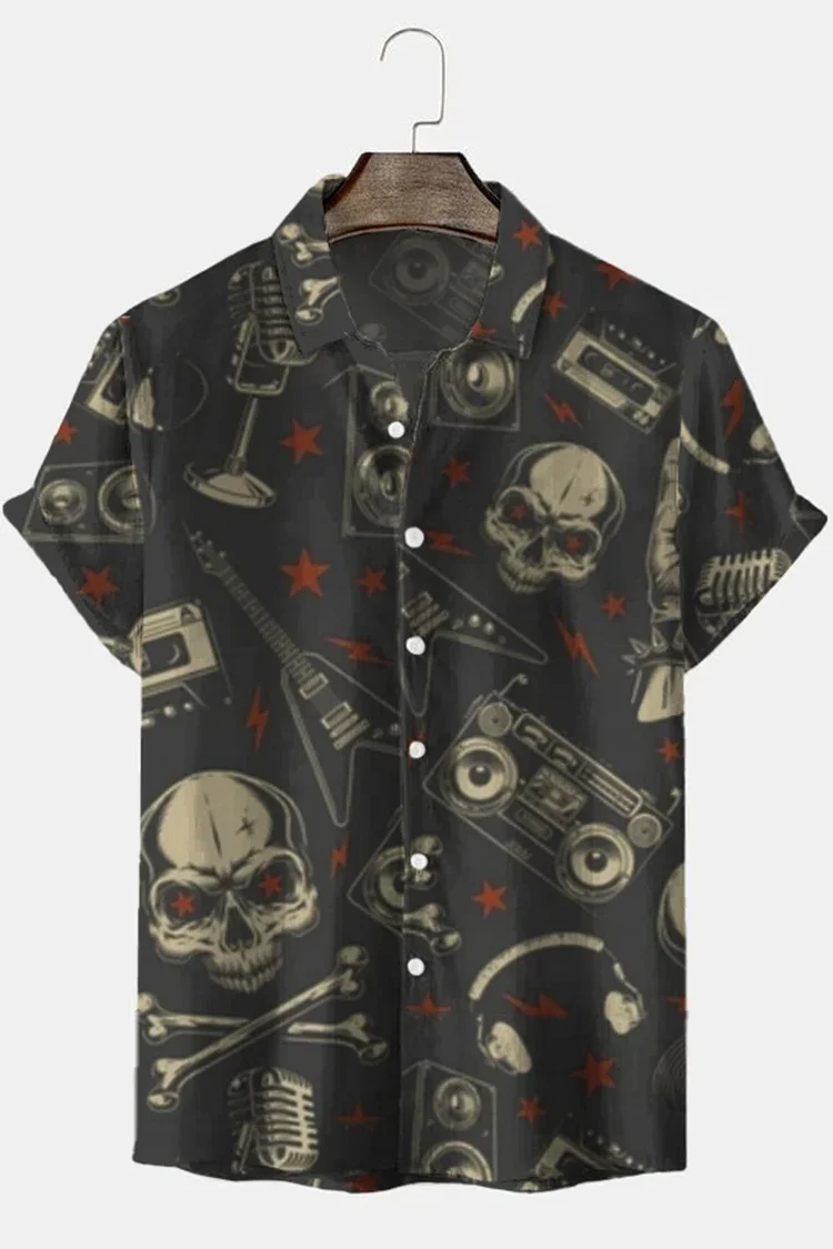 New Hawaiian Shirt for Men Skull 3d Printed Beach Shirt Short Sleeve Button Casual Men's Skull Shirts Oversized Camisa