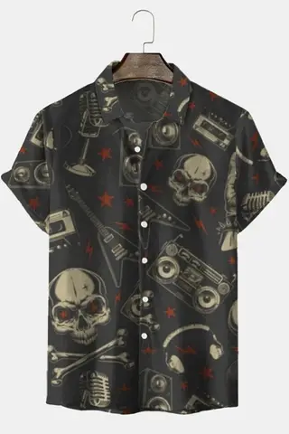 New Hawaiian Shirt for Men Skull 3d Printed Beach Shirt Short Sleeve Button Casual Men's Skull Shirts Oversized Camisa