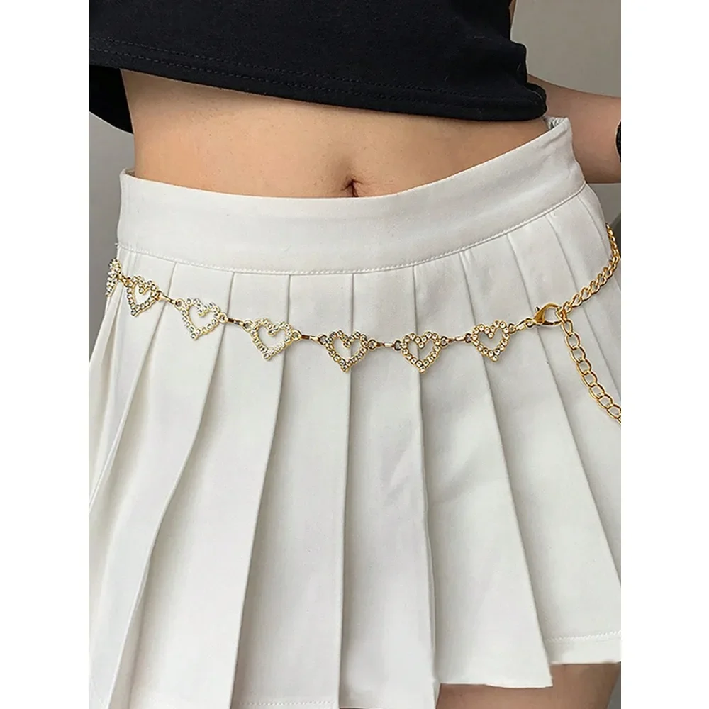 Women Heart Rhinestone Waist Chain Metal Belt For Summer Dresses Perfect Gift