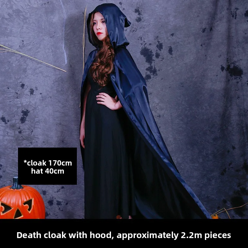 Halloween Death God Blue And Black Single Layer Robe Role-play Children Adults Cloak Stage Performance Costume