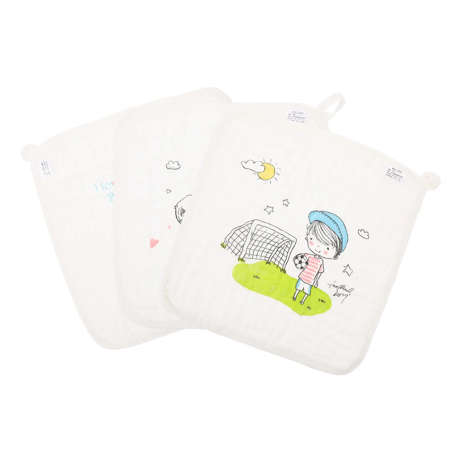 3 stks Baby Kwijlen Slabbetjes Zachte Katoenen Washandjes Cartoon Print Baby Speeksel Handdoeken Kinderen Veeg Doek Hand Gezicht Bad Wit Kinderen