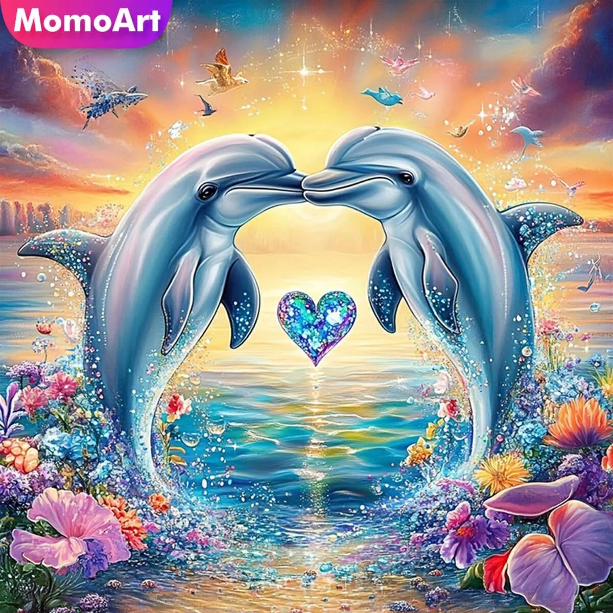 Momoart New Arrival Diamond Painting Dolphin Animal Wall Decor DIY Embroidery Kits Mosaic Sunset Handmade Hobby