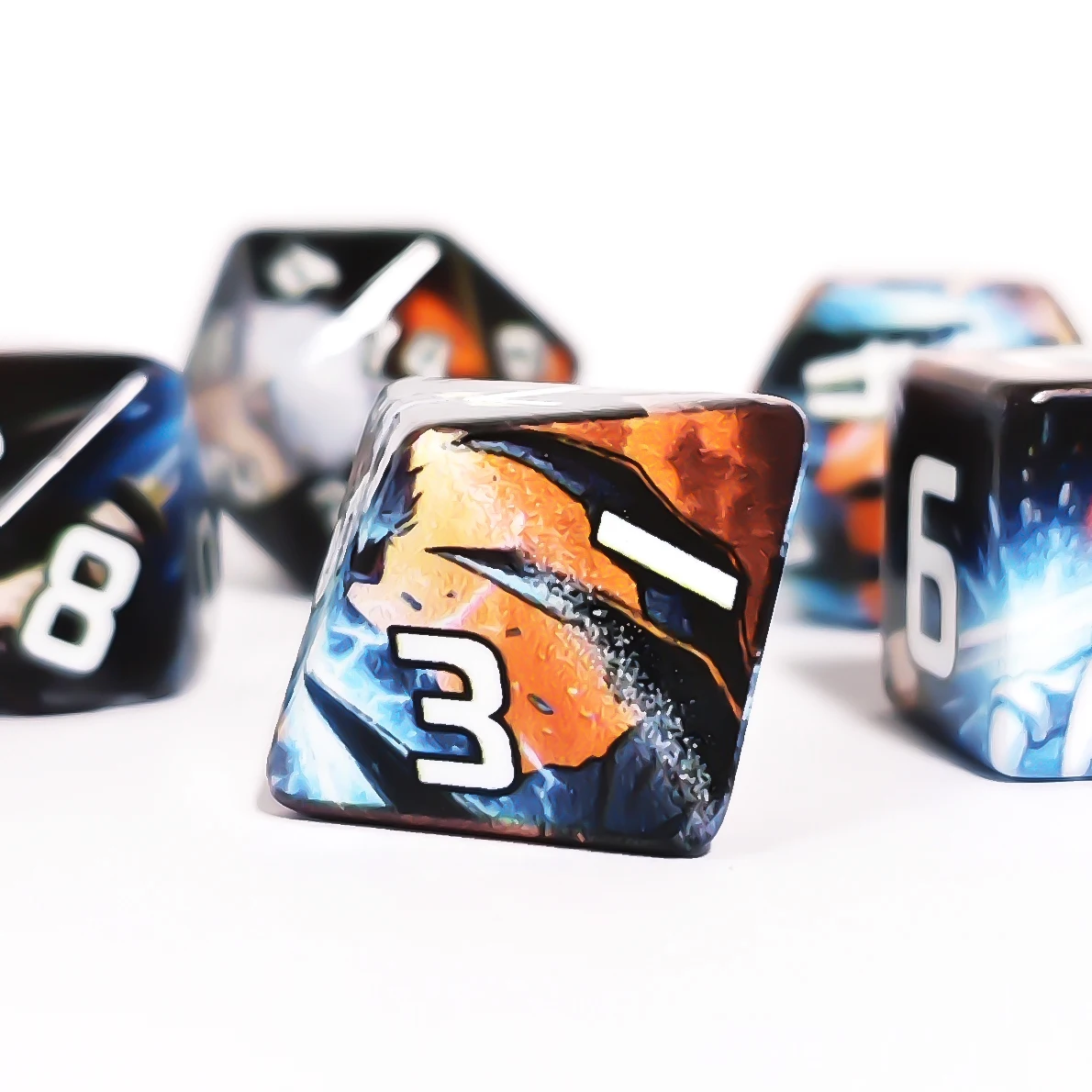 7Pcs/set Anime Art Polyhedral Dice Set, Full Wrap Pattern DND RPG Dice for Dungeons and Dragons Tabletop Role Playing Game Dice